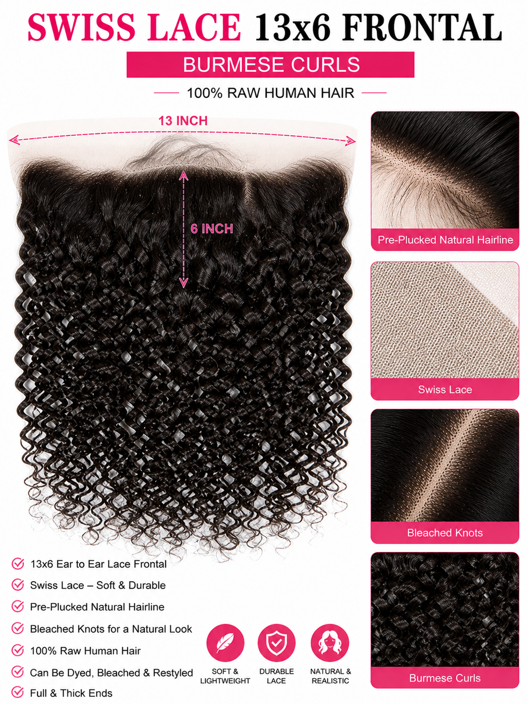 SWISS LACE 13X6 FRONTAL CLOSURES BURMESES CURLS