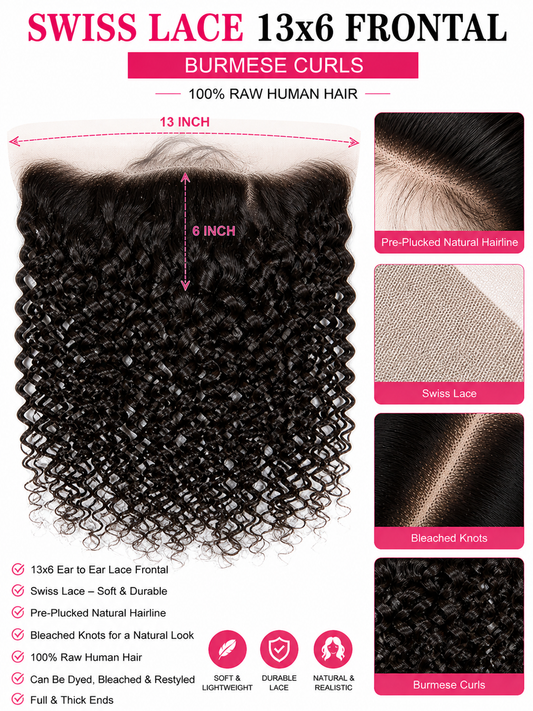 SWISS LACE 13X6 FRONTAL CLOSURES BURMESES CURLS