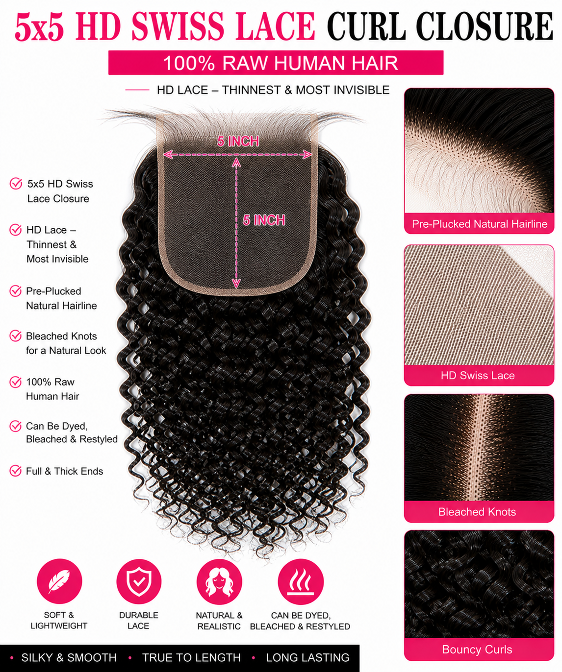 5x5 HD LACE CLOSURES CURLS