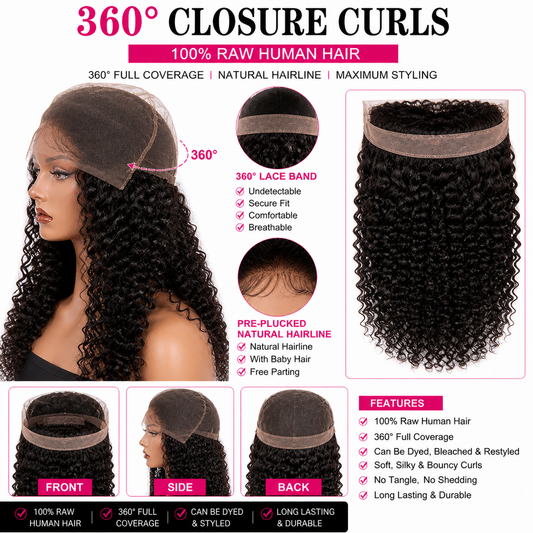 360 DEGREE CLOSURES CURLS SWISS LACE