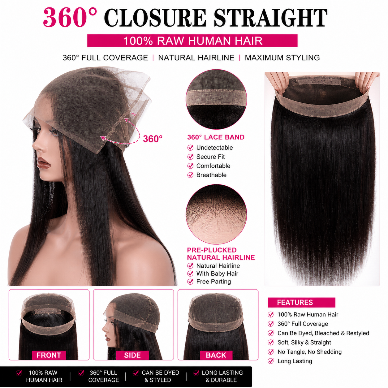 360 DEGREE CLOSURES STRAIGHT SWISS LACE