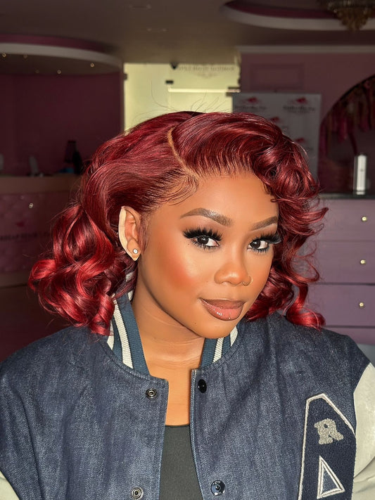 Burgundy Red  Full Frontal Straight SDD with Non permanent bodywaves