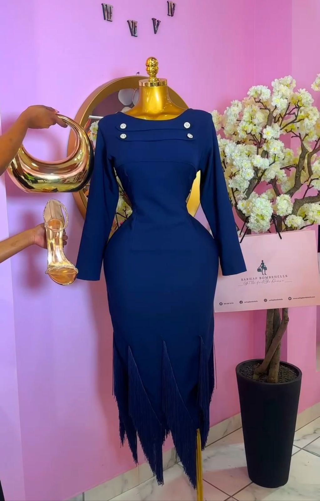 Trim Strip Navy Blue Dress