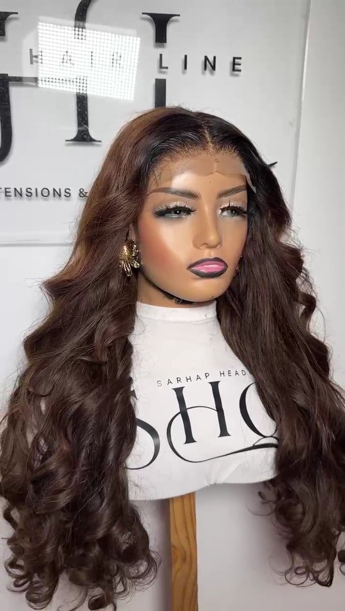 5x5 Lace Premium Wig Mahogany Burgundy with non Permanent BodyWaves