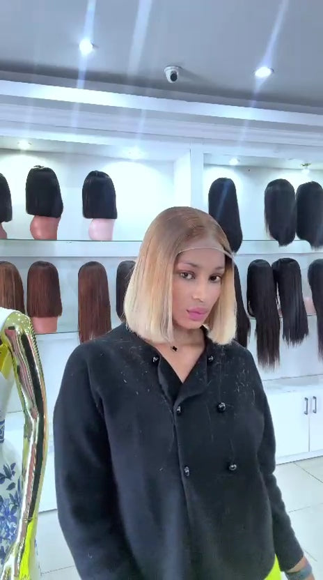 Blonde 613 with Dark Brown Roots Premium Bob