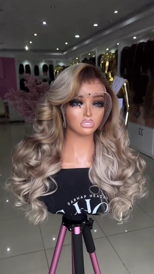 Golden Ombre with Dark Roots 13x6 Premium Vietnam with Bodywaves